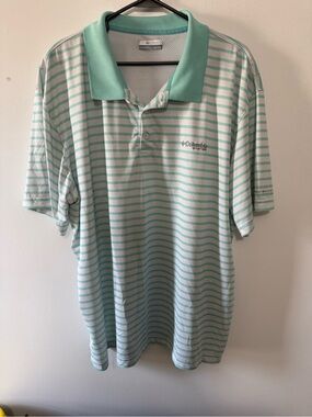 Columbia Mint Green and White Striped Performance Polo